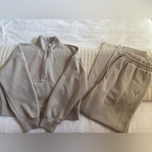 Beige Quarter-Zip Sweatshirt and Wide Leg Sweat set. Target brand All in Motion.